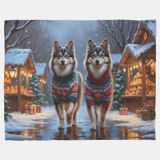 Finnish Lapphund Dogs Christmas Snow Holiday Fleecedecke (Vorderseite (Horizontal))