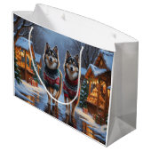 Finnish Lapphund Dogs Christmas Snow Holiday Große Geschenktüte (Rückseite Schrägansicht)