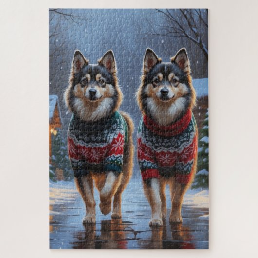 Finnish Lapphund Dogs Christmas Snow Holiday Puzzle (Vertikal)