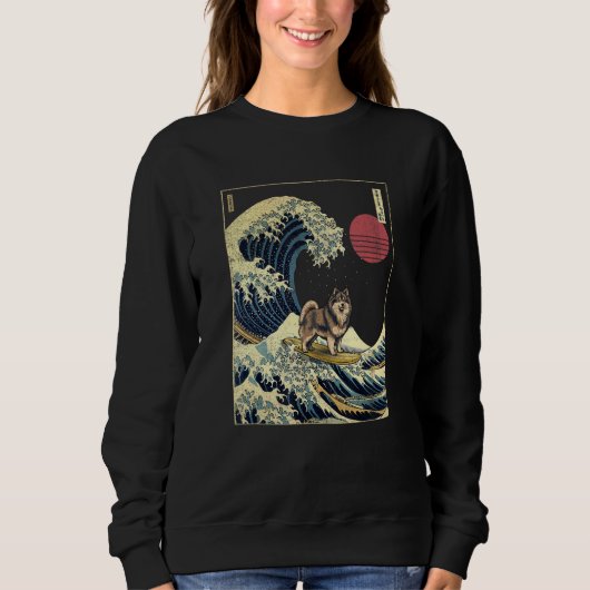 Finnish Lapphund Japanese Kanagawa Wave  Surf Dog Sweatshirt (Vorderseite)