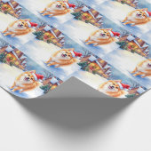 Finnish Lapphund Snowy Village Santa Hat Christmas Geschenkpapier (Ecke)