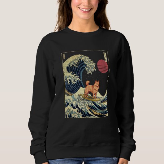 Finnish Spitz Japanese Kanagawa Wave Surf Dog Sweatshirt (Vorderseite)