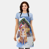 Finnish Spitz Snowy Cabin Santa Hat Christmas Art Schürze (Getragen)