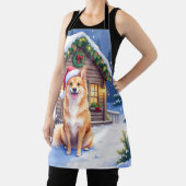 Finnish Spitz Snowy Cabin Santa Hat Christmas Art Schürze (InSitu)