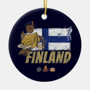 Finnland Elch Vintage Flagge Zelt Retro Souvenir Keramik Ornament