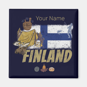 Finnland-Elch-Vintage-Flaggen-Zelt Retro-Souvenir Magnet
