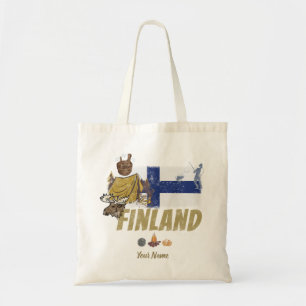 Finnland-Elch-Vintage-Flaggen-Zelt-Retro-Souvenir Tragetasche