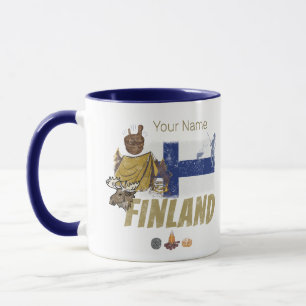Finnland-Elch-Vintage-Flaggenzelt Retro-Souvenir Tasse