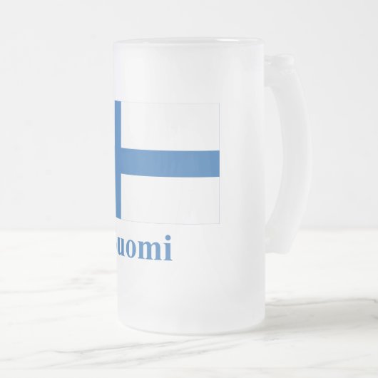 Finnland-Flagge mit Namen auf finnisch Mattglas Bierglas (VorderseiteRechts)