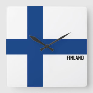 Finnland-Flagge Strahlendes Patriotisches Quadrat Quadratische Wanduhr