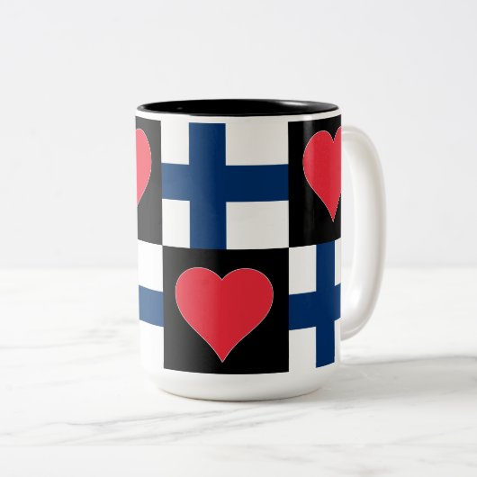 Finnland Flaggen Herz Muster Patriotischer finnisc Zweifarbige Tasse (VorderseiteRechts)