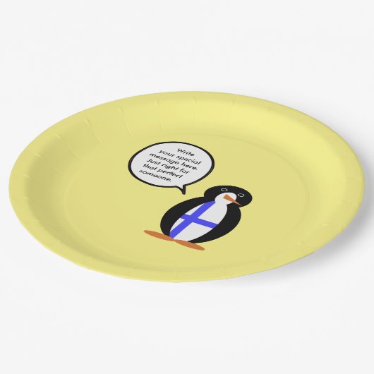 Finnland - Gespräch mit Frau Penguin Personalisier Pappteller (Schrägansicht)