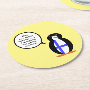 Finnland - Gespräch mit Frau Penguin Personalisier Runder Pappuntersetzer