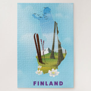 Finnland-Karte Illustriertes Reiseplakat Puzzle
