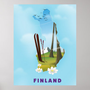 Finnland kartografiert Illustriertes Reiseplakat Poster