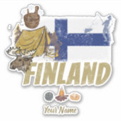 Finnland Moose Vintag Flag Tent Retro Souvenir Aufkleber (Vorderseite)