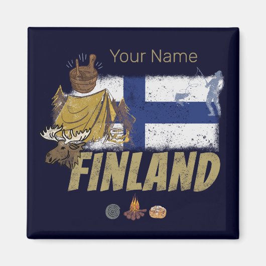 Finnland Moose Vintag Flag Tent Retro Souvenir Magnet (Vorne)