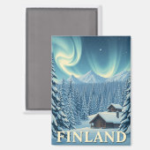 Finnland Nordlichter Winterhütte Magnet (Vorderseite/Rückseite)