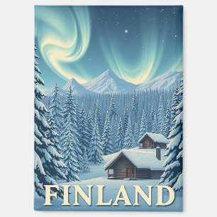Finnland Nordlichter Winterhütte Magnet