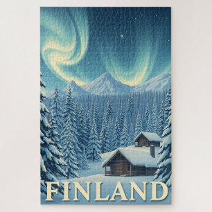 Finnland Nordlichter Winterhütte Puzzle