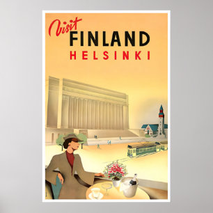 Finnland Reiseplakat Vintage Druck Helsinki Kunst Poster