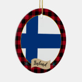 Finnland, Roter Büffel, karierte und finnische Fla Keramik Ornament (Rechts)