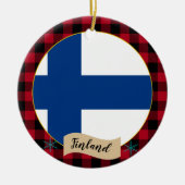 Finnland, Roter Büffel, karierte und finnische Fla Keramik Ornament (Vorne)