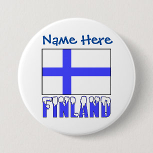 Finnland und Finnische Flagge Blau Personalisierun Button