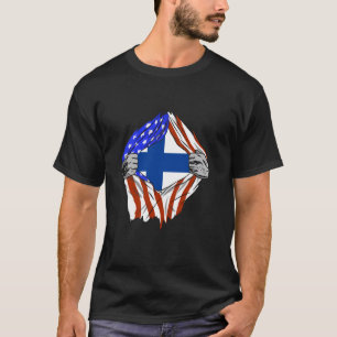 Finnland USA Finne Amerika Brust Finnischer Stolz T-Shirt