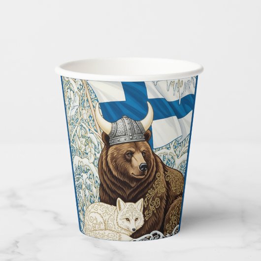 Finnland Viking Bear, Arctic Fox Art Nouveau Pappbecher (Vorderseite)