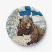 Finnland Viking Bear, Arctic Fox Art Nouveau Pappteller (Vorderseite)
