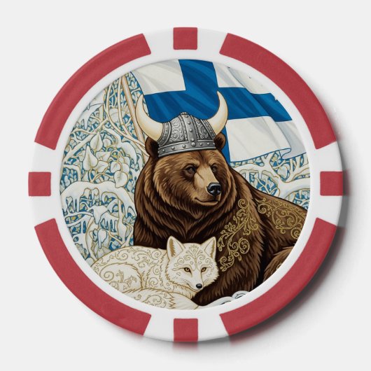 Finnland Viking Bear, Arctic Fox Art Nouveau Pokerchips (Vorderseite)