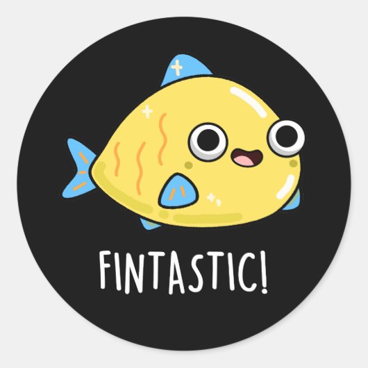 Fintastic Funny Fish Puff Dark BG Runder Aufkleber (Vorderseite)
