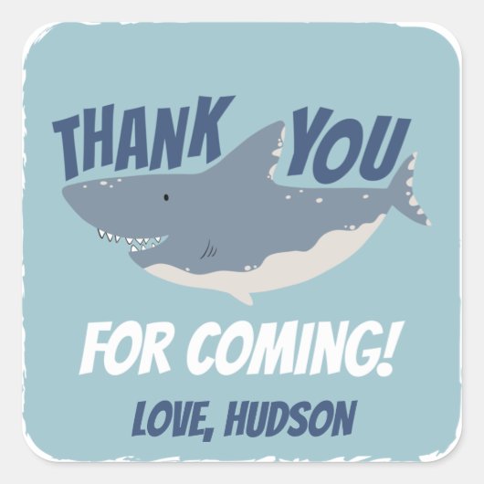 Fintastic Happy Shark Birthday Vielen Dank Quadratischer Aufkleber (Vorderseite)