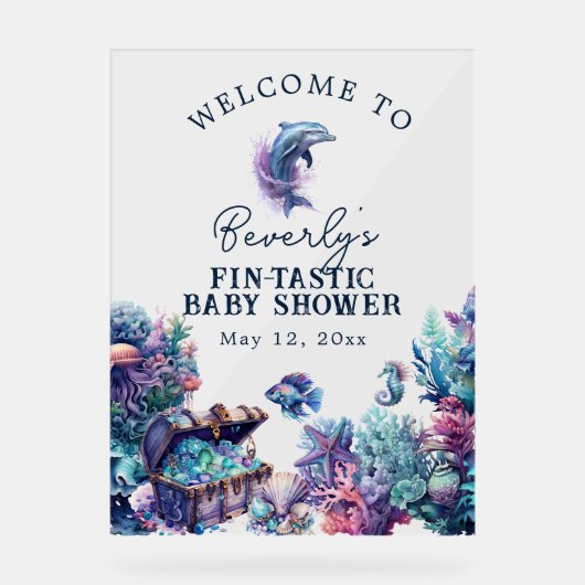 Fintastic One Modern Rustic Watercolor Babydusche Acrylschild (Vorderseite)