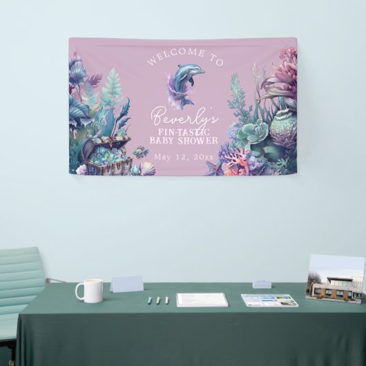 Fintastic One Modern Rustic Watercolor Babydusche Banner (Messeveranstaltung)