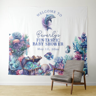 Fintastic One Modern Rustic Watercolor Babydusche Wandteppich