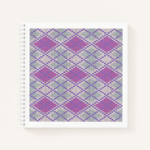 FIOLETT ARGYLE STRICKEN 8,5x8,5 Spiralblock Notizblock