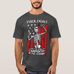 Fiologin Gothic Skeleton USA Flag Woodworking Car T-Shirt