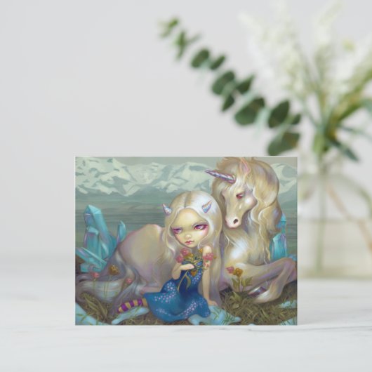 "Fiona and the Unicorn" Postkarte (Stehend Vorderseite)