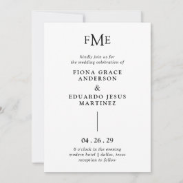 Fiona Black and White Bold Monogram Modern Wedding Einladung