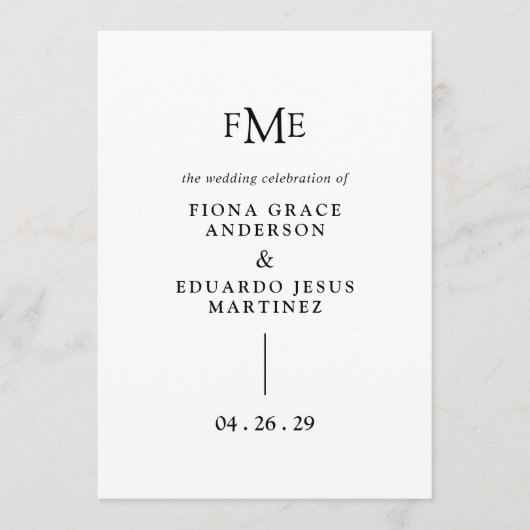 Fiona Black and White Bold Monogram Modern Wedding Programm (Vorderseite)