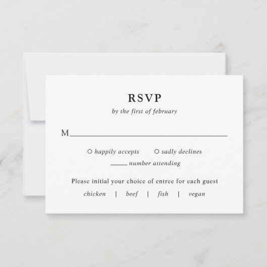 Fiona Black and White Bold Monogram Modern Wedding RSVP Karte (Vorderseite)