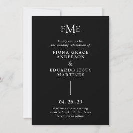 Fiona Black Bold Monogram Modern Wedding Einladung