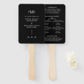 Fiona Black Bold Monogram Modern Wedding Fächer (Vorne und Hinten)