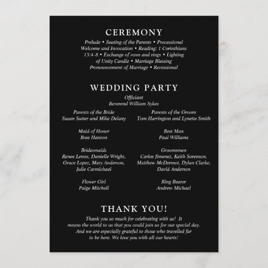 Fiona Black Bold Monogram Modern Wedding Programm (Rückseite)