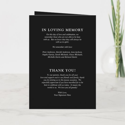 Fiona Black Bold Monogram Modern Wedding Programm (Rückseite)