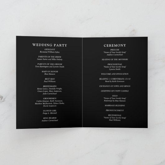 Fiona Black Bold Monogram Modern Wedding Programm (Innenseite)