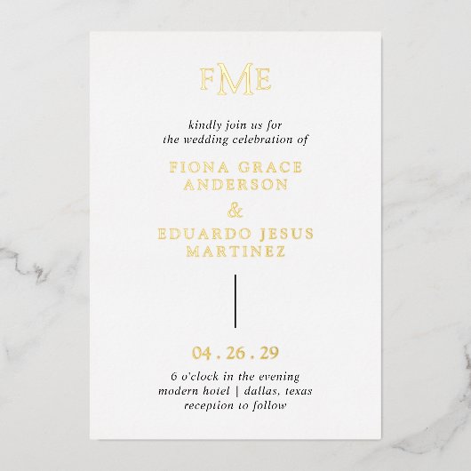 Fiona Bold Monogram Modern Wedding Folieneinladung (Vorderseite)
