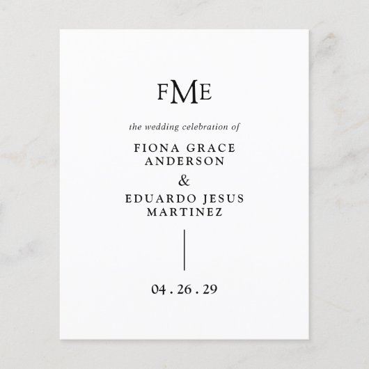 Fiona Bold Monogramm Hochzeitsprogramm (Vorderseite)